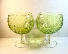 VTG Set Of 2 ~ Sigma Secla Portugal Cabbage Leaf Green Glass Goblet MCM