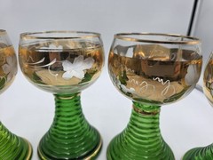 Set Of 5 Vintage Burg Reichenstein Green Beehive Glasses- 24k Gold Trim- EUC