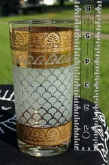 VTG Washington Glass Irene Pasinski Gold Fish Scale Frosted Highball Glasses MCM