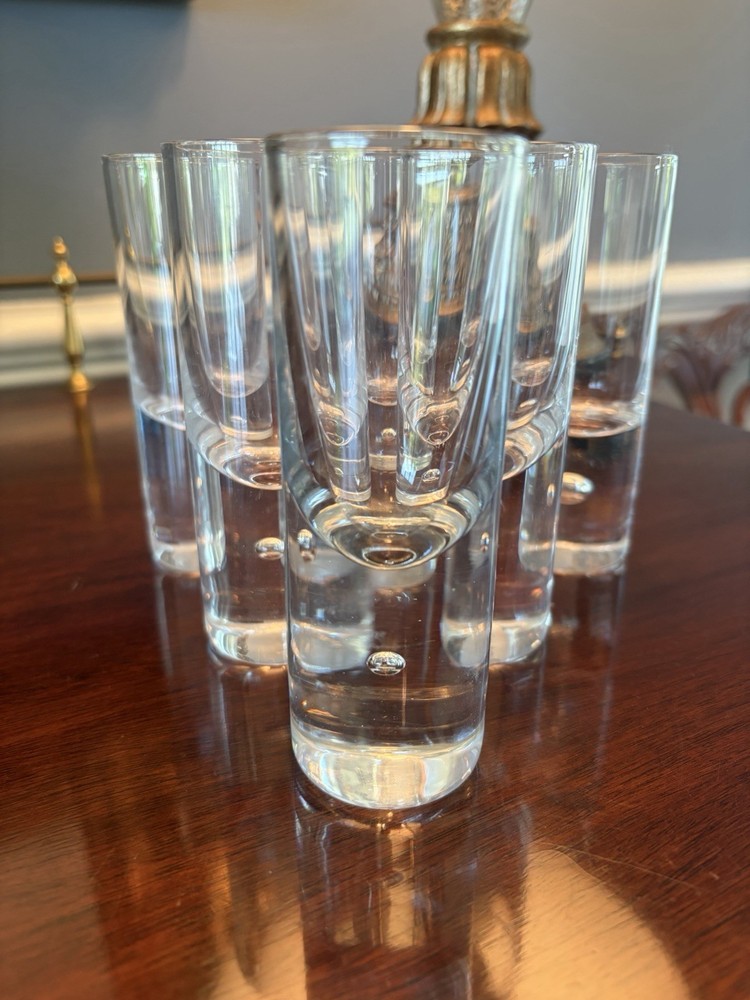 6 Kosta Boda Pippi Swedish Clear Heavy Base w/Bubble, Double Shot Glass 2 fl.oz.
