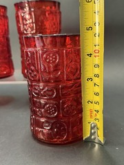 4 Bryce Hand Blown Glasses Red Flower #1325 Barware 1960s MCM UV GLOW