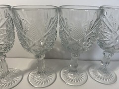 4 Vnt Libby STAR OF DAVID Hobstar Starburst Goblets Glasses Water Wine 12oz 7.25