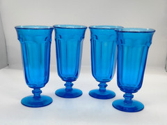 Set Of 4 Imperial Old Williamsburg Antique Blue Footed Iced Tea Glasses 7″
