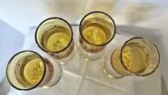 Set of 4 Tulip Cordial Cups – Amber & Clear w/gold colored trim- Twisted Stem