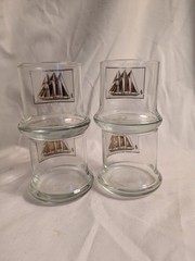 Vtg 4 Cera Schooner Sail Ship 22kt Gold Old Fashioned Rocks Glass Heavy Bottom
