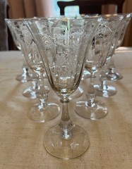 Set of 10 Fostoria Corsage Water Wine Goblets Clear Etch Crystal Glasses
