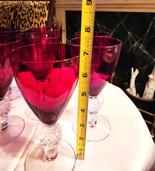VINTAGE SET OF 8 RUBY RED MORGANTOWN GOLF BALL STEM WINE GLASSES, 6.75»H