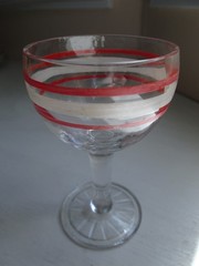 Vintage MCM Tiny Cocktail Glass 3-4 oz. Red & White Stripes 4″ Tall