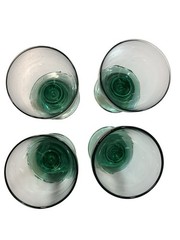 4 Crate and Barrel BARCELONA Aquamarine Jade Green Glass Goblets/Barware/Wine 7”