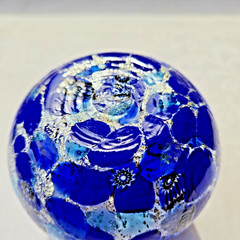 Italian Hand Blown Studio Art Glass Cobalt Blue Millefiori Gold Silver Stemless