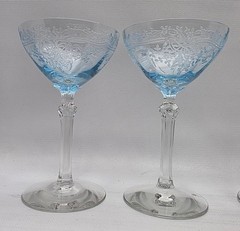 Fostoria June Azure Blue 3 oz. Liquor Cocktail Stemware Lot/4 Glasses 5 1/8″