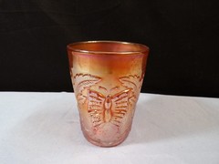 Vintage Fenton Marigold Carnival Glass Butterfly & Fern Pattern Tumbler INV2