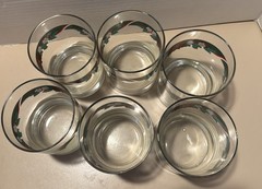6 LIBBEY Tienshan Deck The Halls POINSETTIA Double Old Fashioned Glasses 12 Oz
