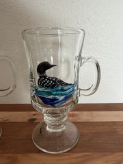 Unique Coffee Mugs: Artisan Hand Painted Loon Lake & Reed scene – set of 2