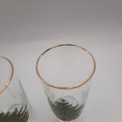 Christmas Tree Highball Glasses Tumblers Gold Rim Set of 2 Green Red
