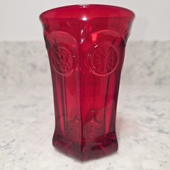 VINTAGE FOSTORIA RUBY RED COIN ART GLASS TALL ICED TEA TUMBLER VASE 5.5” H