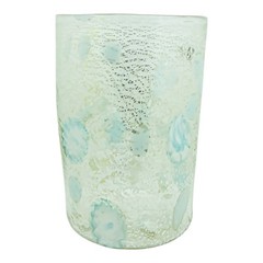 Pair of Murano Art Glass Tumblers Venezia Silver Leaf Green Millefiori Venice