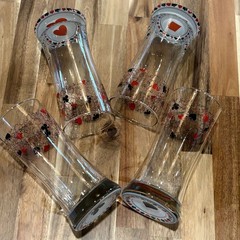 Set Of 4 Vintage MCM Highball Glasses Poker Barware Heart, Diamond Spade & Club