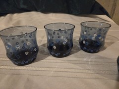 Set Of 4 Libbey 3 1/8″ On the Rocks or Juice Glasses Blue Daisy Spring Blossom