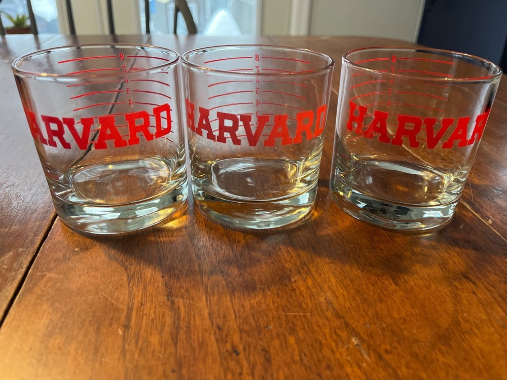 Vintage Harvard Measuring Glass Tumblers – Red Lettering – Set of 3