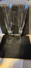 Set Of 2 Gorham Amore Frosted Double Heart Lead Crystal Champagne Flutes