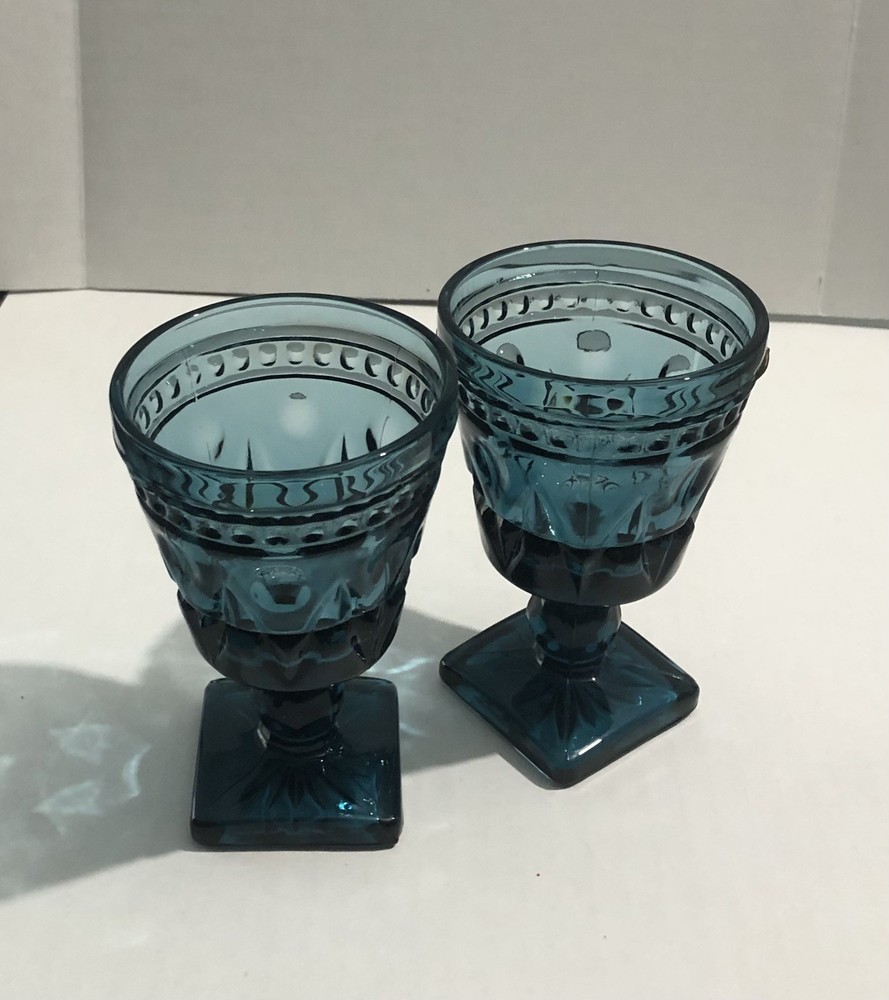 Vintage Noritake Provincial Colonial Blue X2 Goblet Drinking Glass NCS75C26 BBA