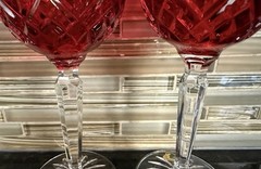 Pair Of Waterford Crystal Lismore Crimson Hock Wine Glasses, Made In Poland