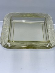 Vintage Yellow Glass Square Dish Ribbed Vaseline Glows Ribbed Border
