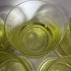 Vintage Mid Century Hand Blown Canary Yellow Rocks Glasses Heavy Stepped Base