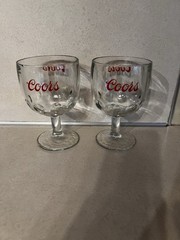 Coors Set Of 2 Glass Stem Goblets Beer Cups Glasses