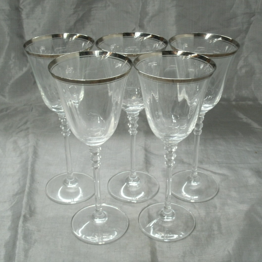 Mikasa SONATA PLATINUM Set of 4~8″ Wine Goblets Glasses Optic Stemware Beautiful