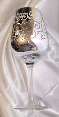 Cristalleria Fumo Style Large Silver/Gold Wine Goblet China 10″H Great Condition