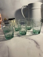Set of 6 Libbey Chivalry Green 3 3/4″ Flat Juice Whiskey Glasses Textured Panels