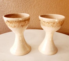 Vintage Mid Century Art Pottery Stoneware Wine Goblet Chalice Set of 2