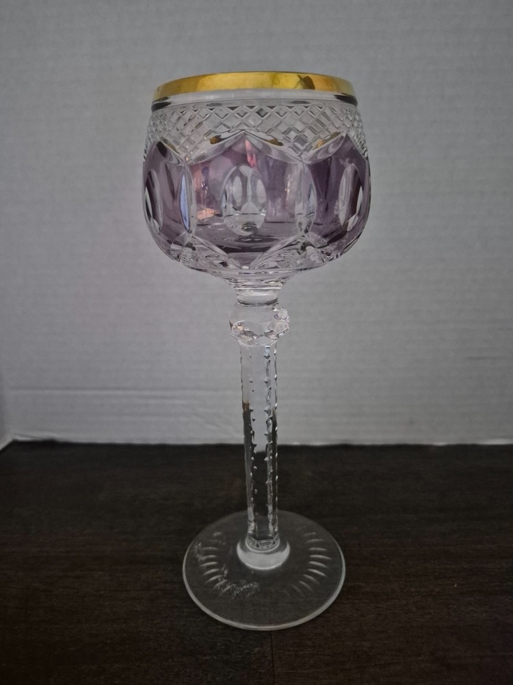 vintage purple cut-to-clear crystal wine glass