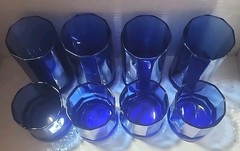 Vintage Anchor Hocking Essex Cobalt Blue Faceted Glass Tumbler 4 Tall 4 Short RV