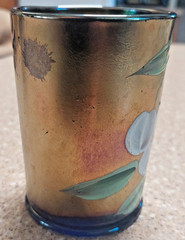 Antique Northwood Carnival Glass Tumbler Cobalt Blue Cherries