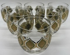 Vintage Irene Pasinski Avocado And Gold Glass Cocktail Glasses, Set Of Six