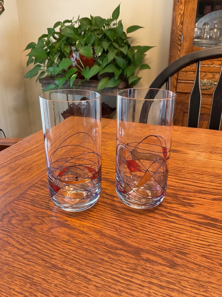 VTG Pair of Romanian Stained Glass Mosaic 16 oz. Tumblers