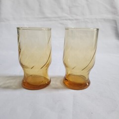 Pair Vintage Libbey Amber Yellow Honey Optic Swirl Juice Glasses AS IS