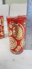 VINTAGE CULVER 22k GOLD & RED PAISELY HIGHBALL TUMBLERS SET OF 4 MCM GLASSES