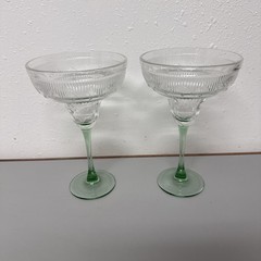 Set of 2 Vintage CRISTAL D’ARQUES-DURAND Green Stem Sombrero Margarita Glasses