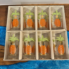 (8) Vintage Federal Glass Entertainers Set Atomic Pineapple Glasses Tumblers