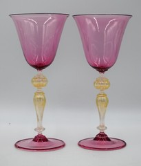 Antique Pair of Italian Murano Salviati Wine/Toasting Goblets, Circa 1925