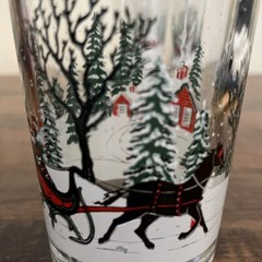 VTG KIG Indonesia Christmas Glasses 4 Cottage with Horse Drawn Sleigh Snow Trees