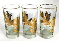 MCM Glasses w/ Gold Oak Leaf Design Set of 3 Barware Vintage. GOOD QUALITY!