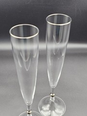 Crystal Champagne Flutes Silver Tone Trim 11 Inches Tall Set of Two