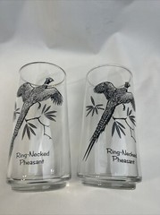 2 VTG MCM «SPORTSMAN» Federal Glass Game Birds 12oz Tumblers: Ring Neck Pheasant