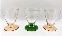 6 VTG Pedestal Conical Bar Glasses w’ Weighted Green & Amber Bases, 3” Tall MCM