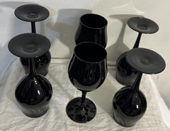 Vintage Set Of 6 Crystal Black Elegance Amethyst Wine Glasses Goblets 6 inches
